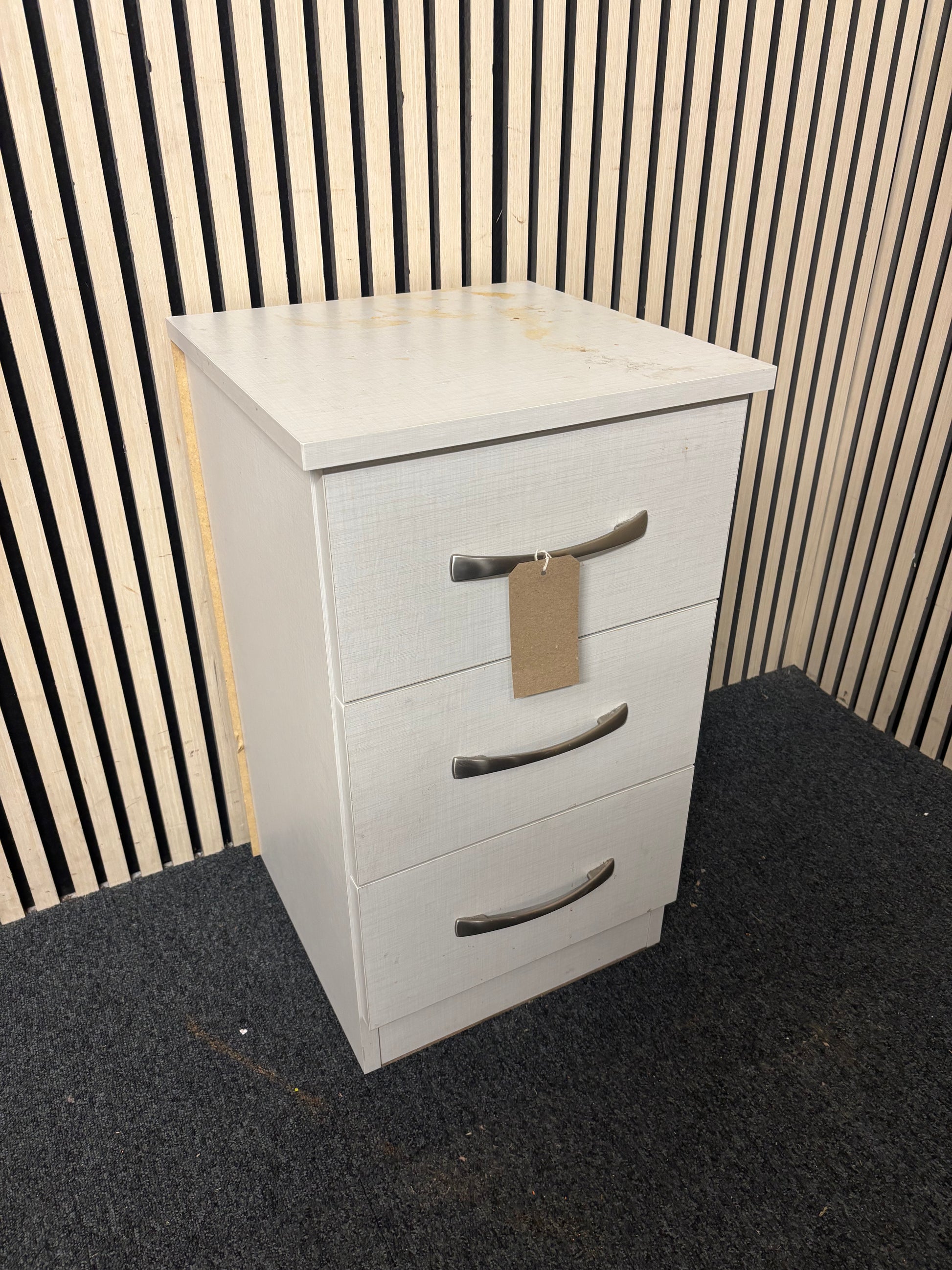 White wooden 3 drawer bedside locker 43651