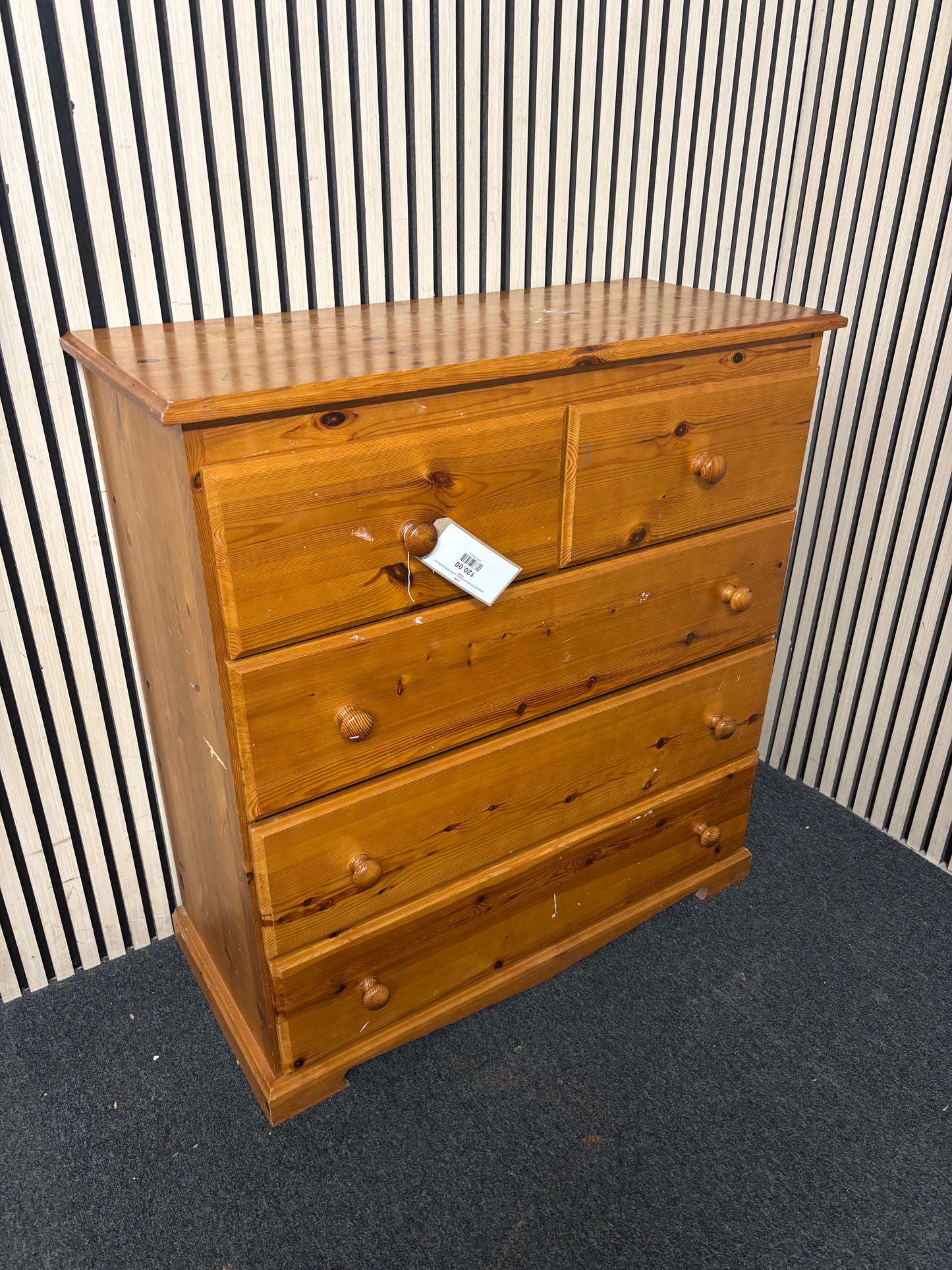 Solid pine 3+2 chest of drawers (H 98 x W 93 x D 40 cm) 43640