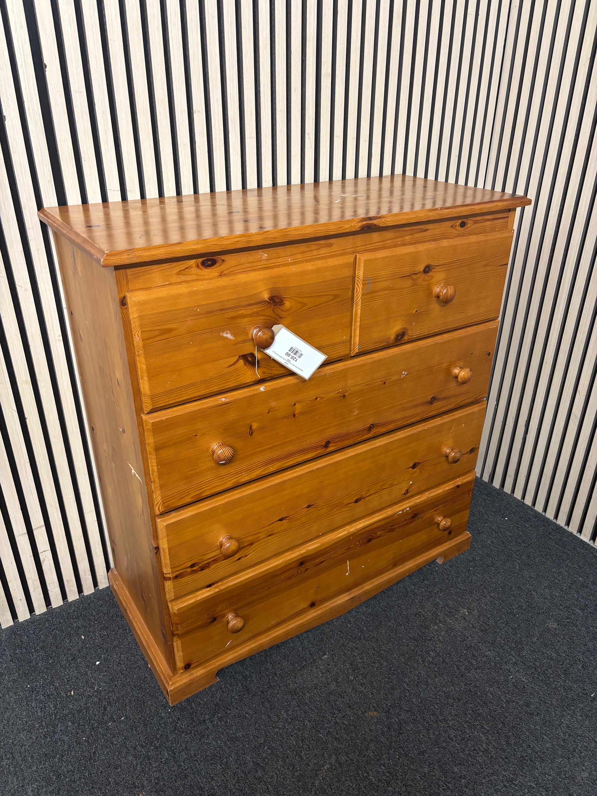Solid pine 3+2 chest of drawers (H 98 x W 93 x D 40 cm) 43640