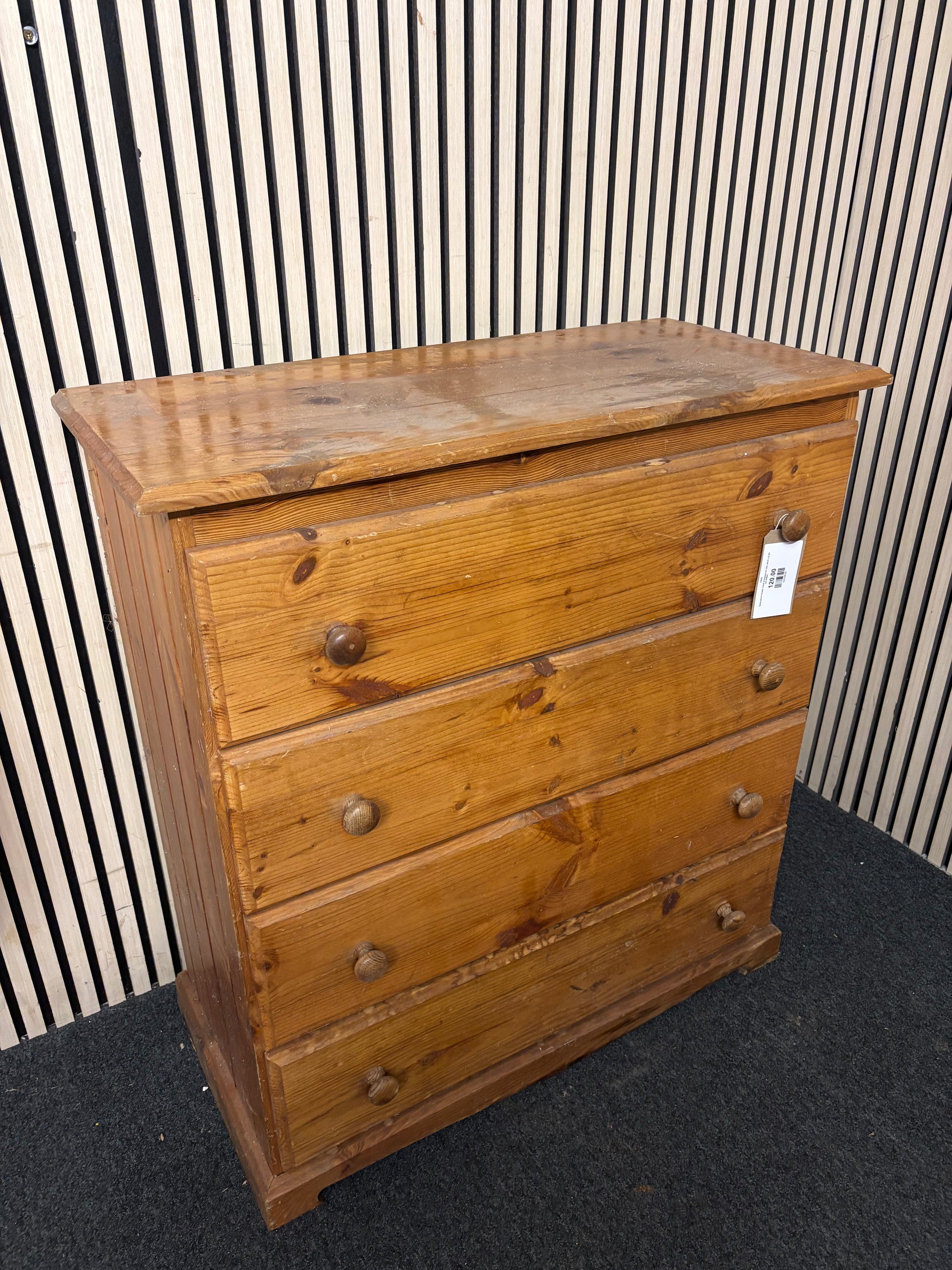 Solid pine 4 drawer chest of drawers (H 100 x W 91 x D 42 cm) 43642