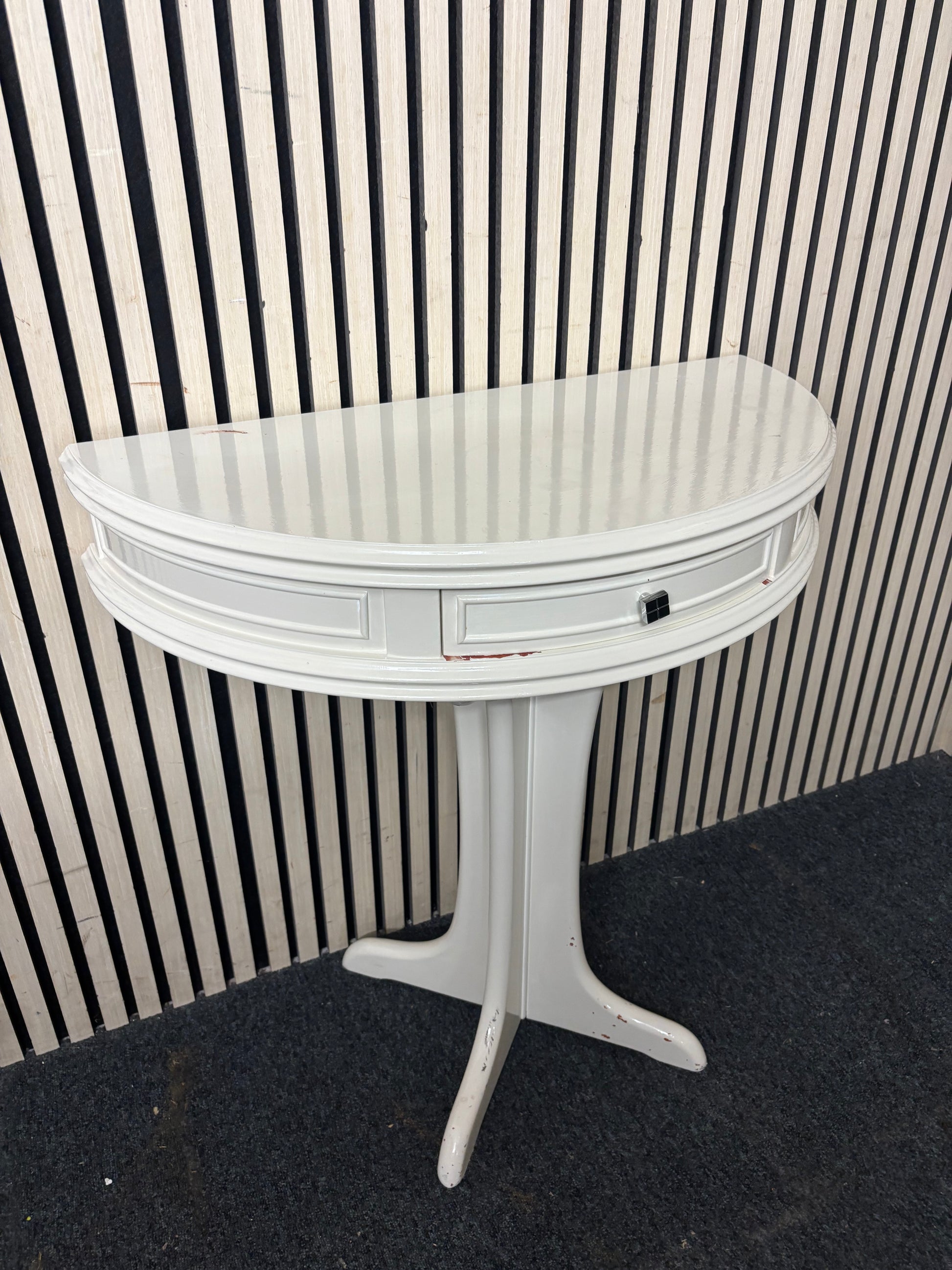 White wooden 1 drawer half moon table (H 75 x W 75 x D 38 cm) 43667