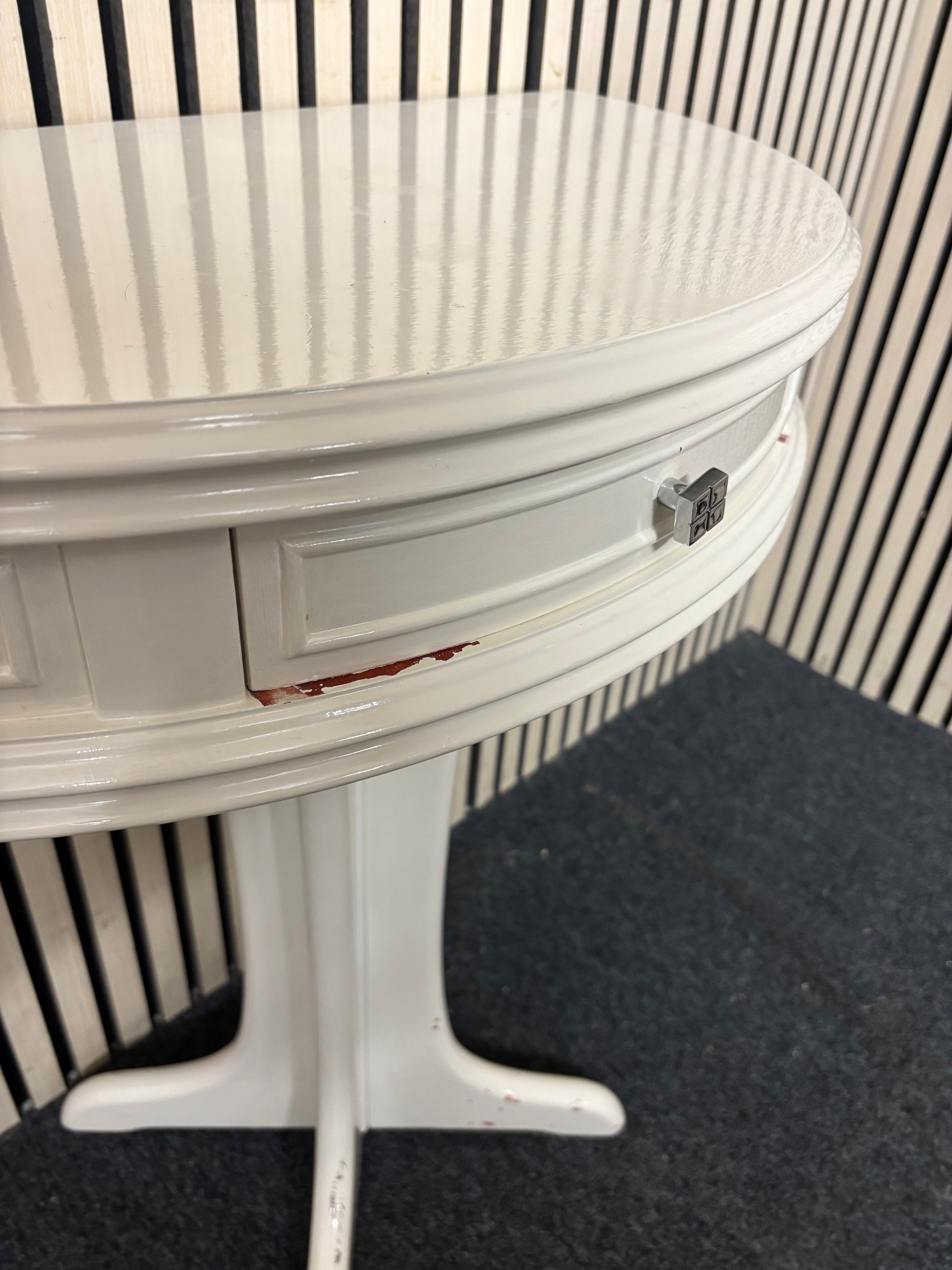 White wooden 1 drawer half moon table (H 75 x W 75 x D 38 cm) 43667