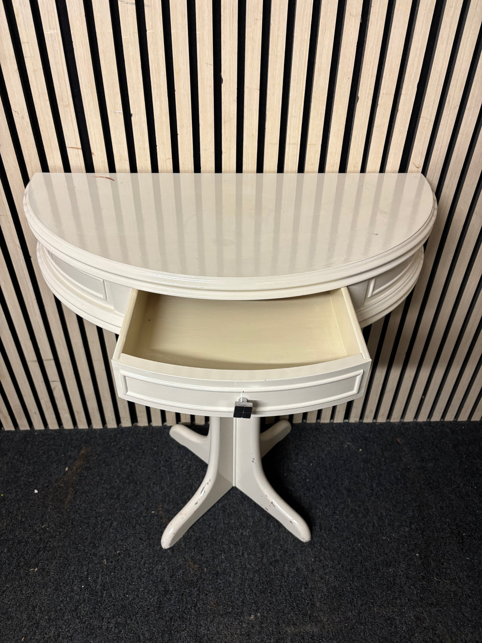 White wooden 1 drawer half moon table (H 75 x W 75 x D 38 cm) 43667
