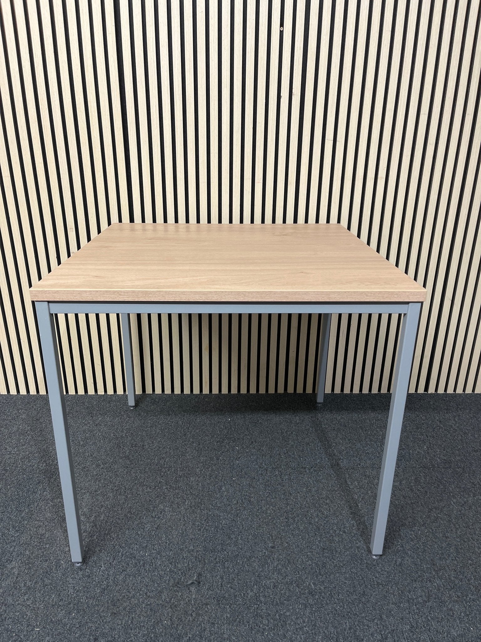NEW light oak 25mm top 800x800 canteen table with silver metal framed legs. Price inc VAT