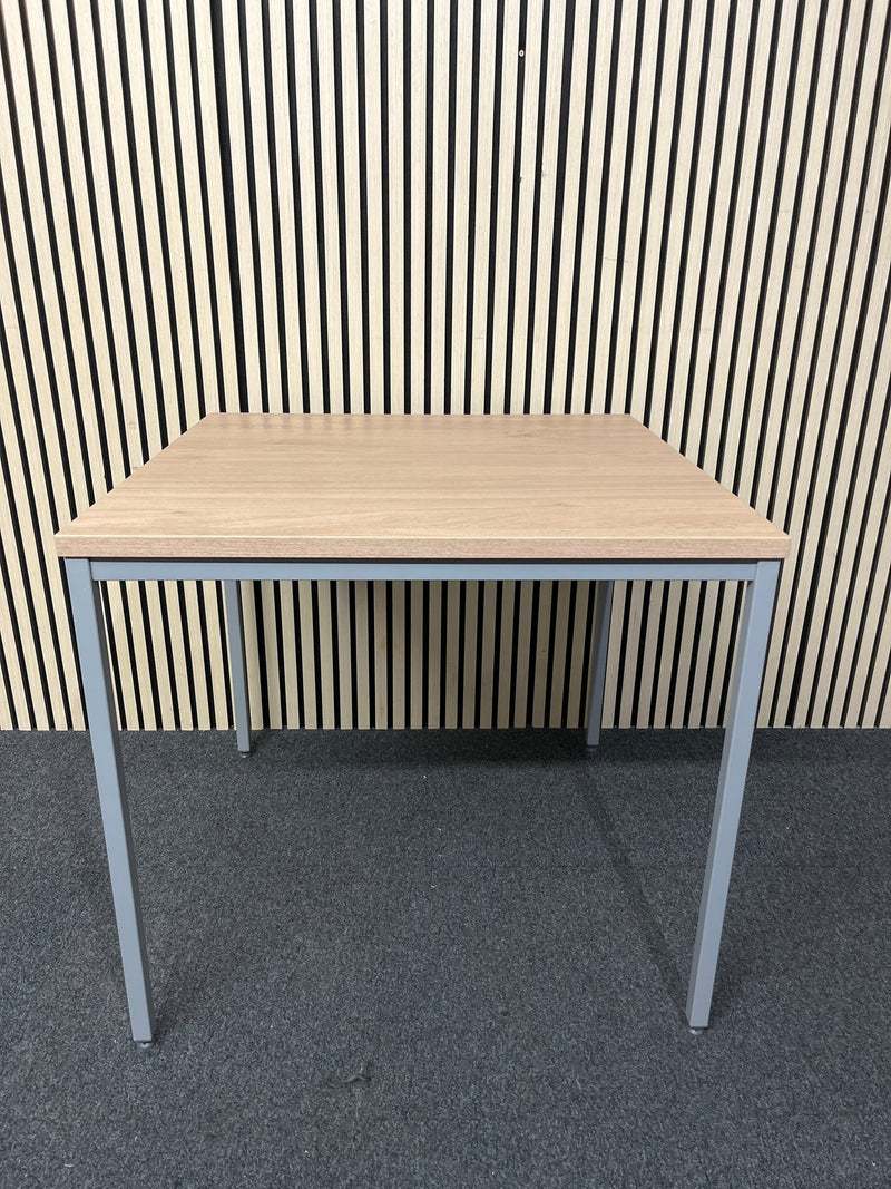 NEW light oak 25mm top 800x800 canteen table with silver metal framed legs. Price inc VAT