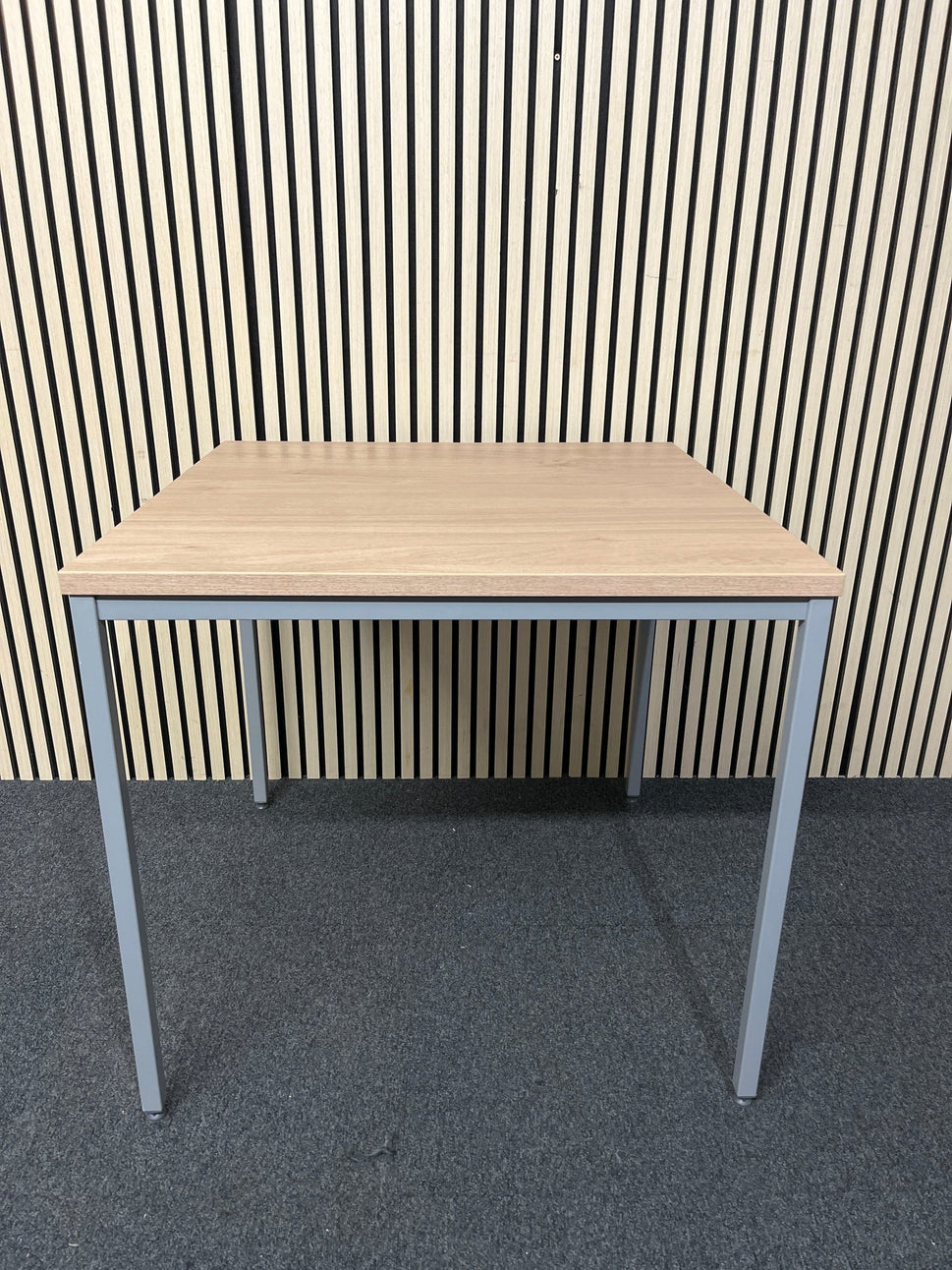 NEW light oak 25mm top 800x800 canteen table with silver metal framed legs. Price inc VAT