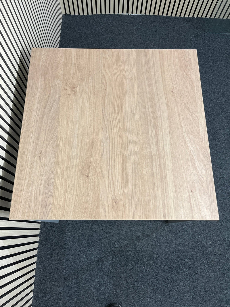 NEW light oak 25mm top 800x800 canteen table with silver metal framed legs. Price inc VAT
