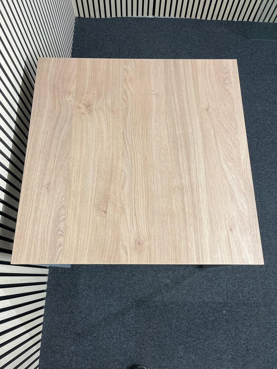 NEW light oak 25mm top 800x800 canteen table with silver metal framed legs. Price inc VAT