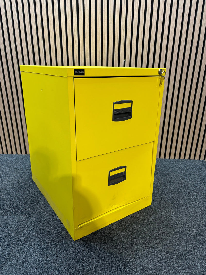 Steel 2 drawer contract filing cabinet 711mm high- yellow (Damage to bottom file)