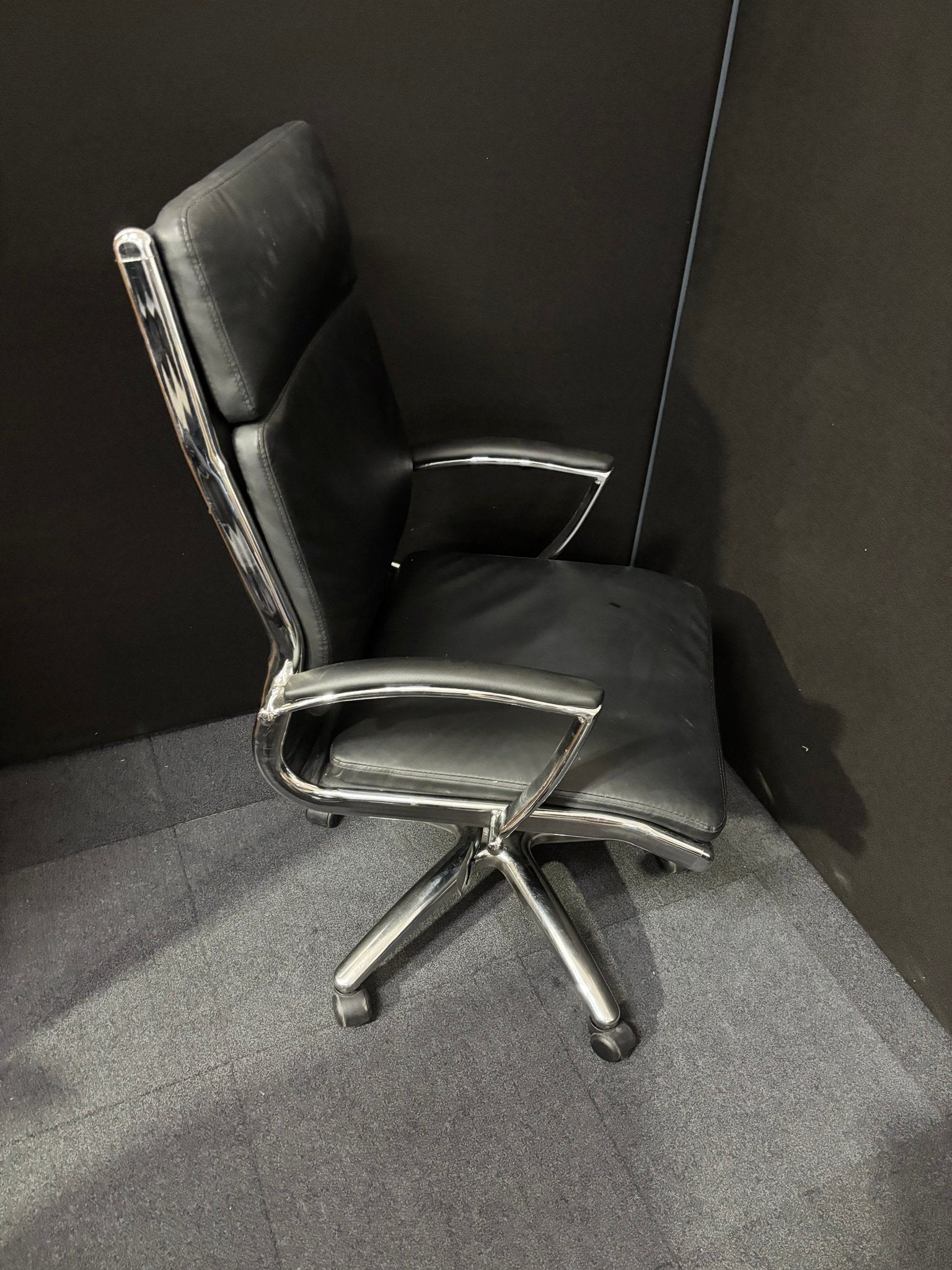 Florence high back executive chair -  black faux leather with fixed arms