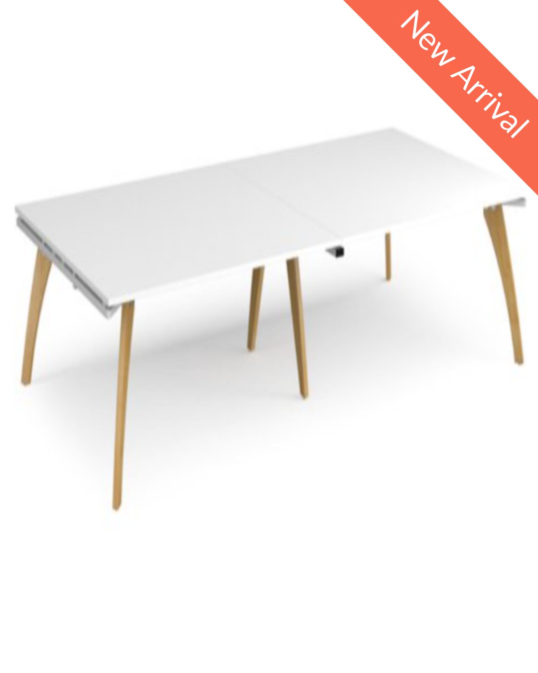 Fuze double back to back desks 2800mm x 1600mm with oak legs - white underframe, white top