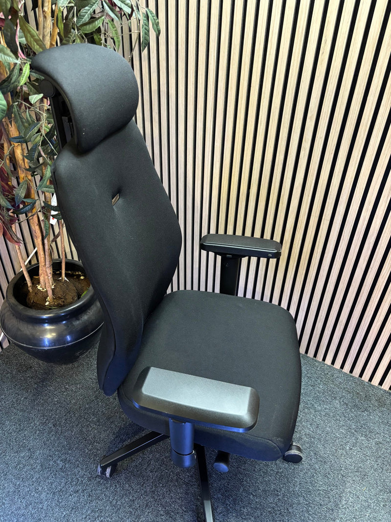 Hatha high back posture task chair with black fabric seat and back, headrest & adjustable arms