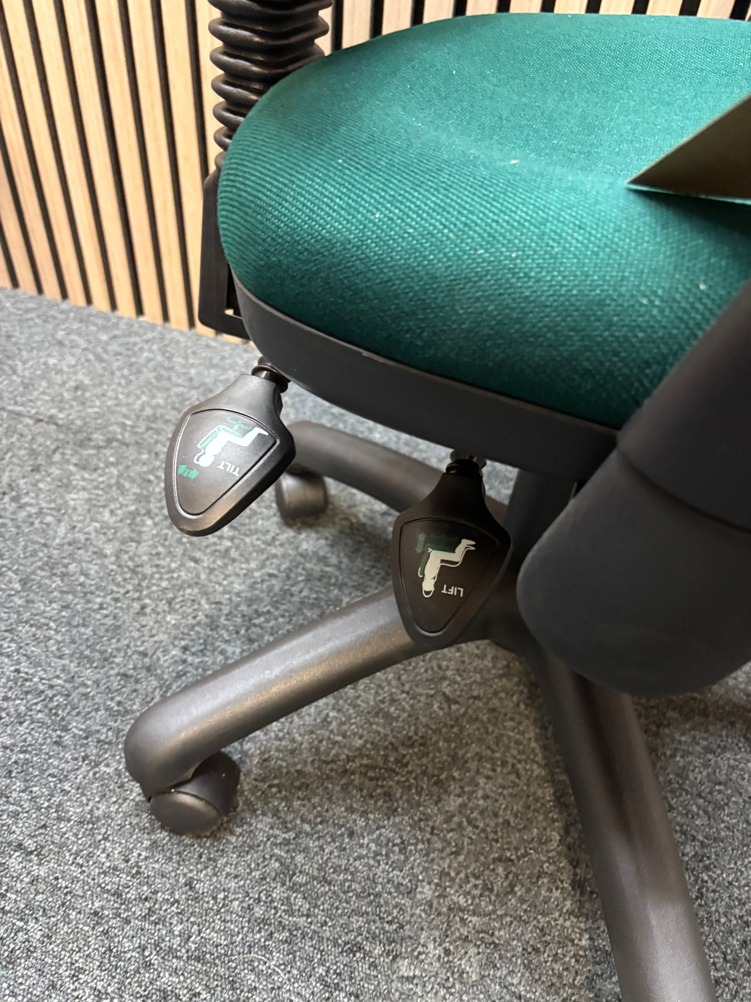 NEW Vantage swivel chairs with height adjustable arms in FOREST GREEN fabric. Only 1 no. in stock