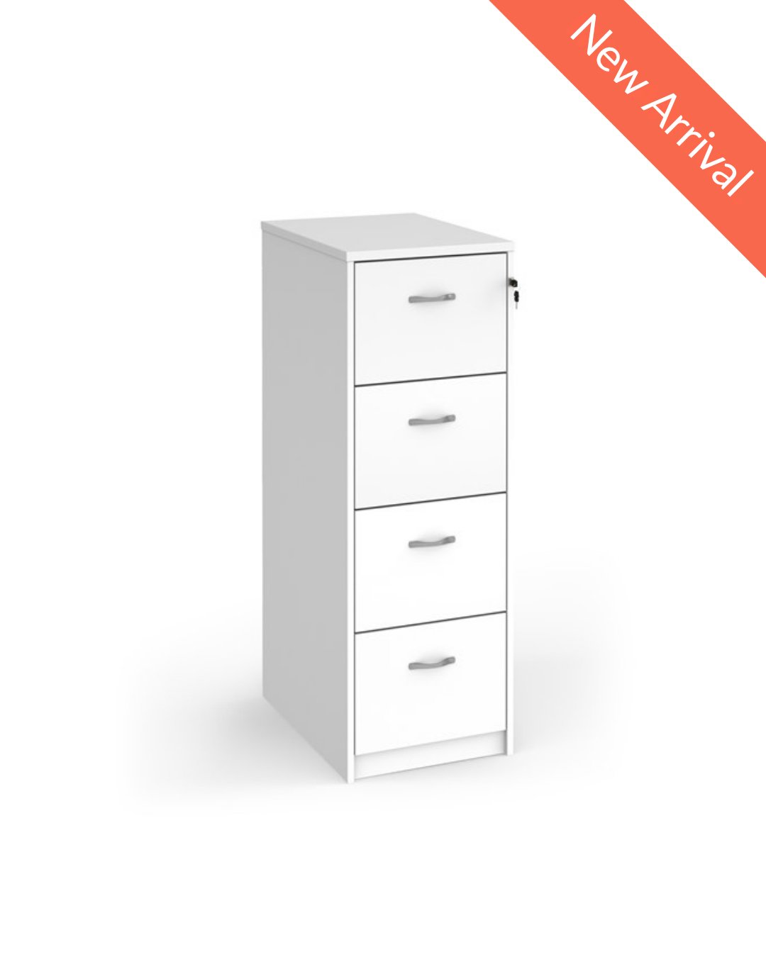 4 drawer White laminate filing cabinet 480Wx655Dx1370H with key.  PRICE INC VAT