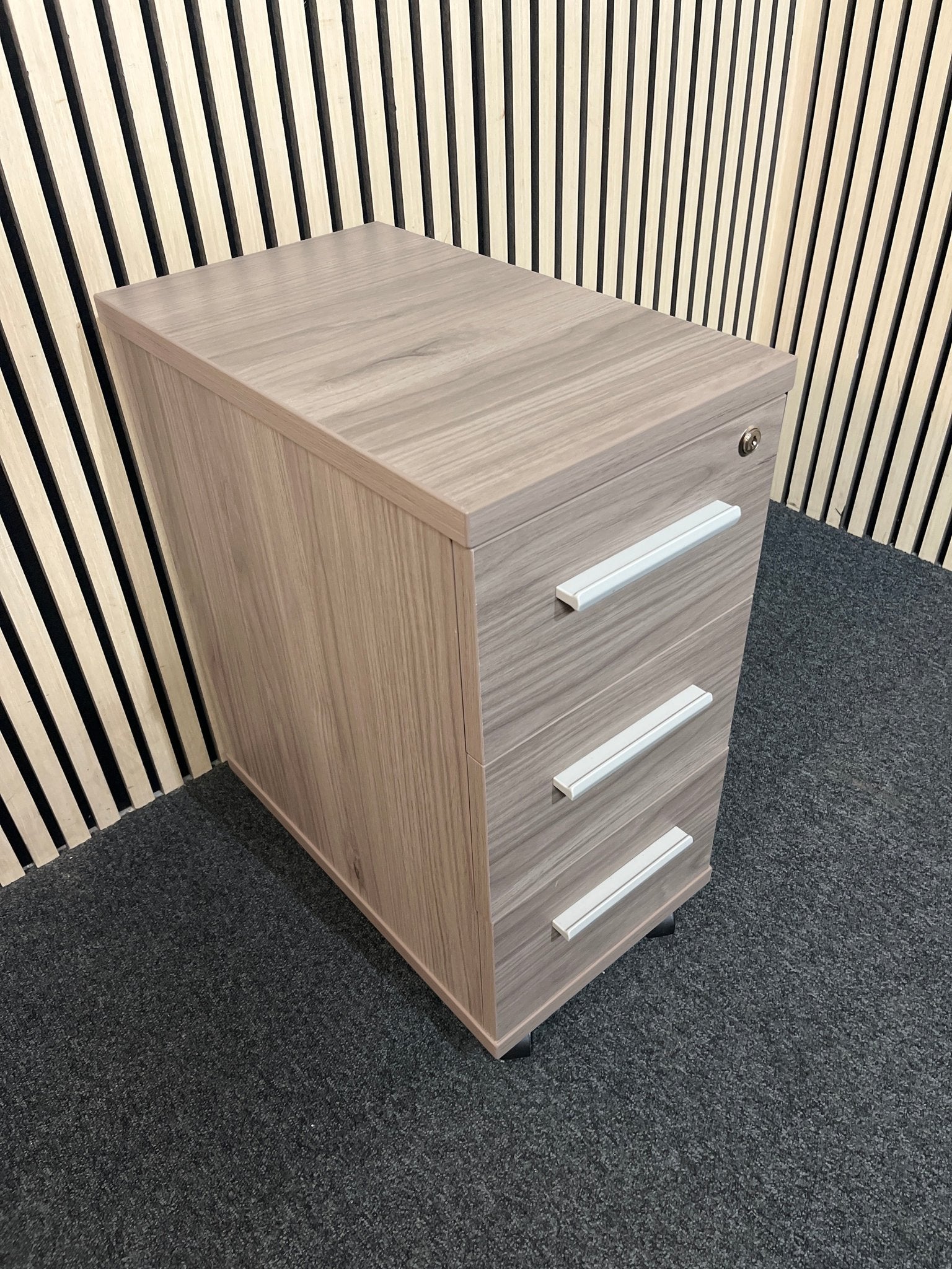 Mobile 3 drawer slim under desk pedestal on castors