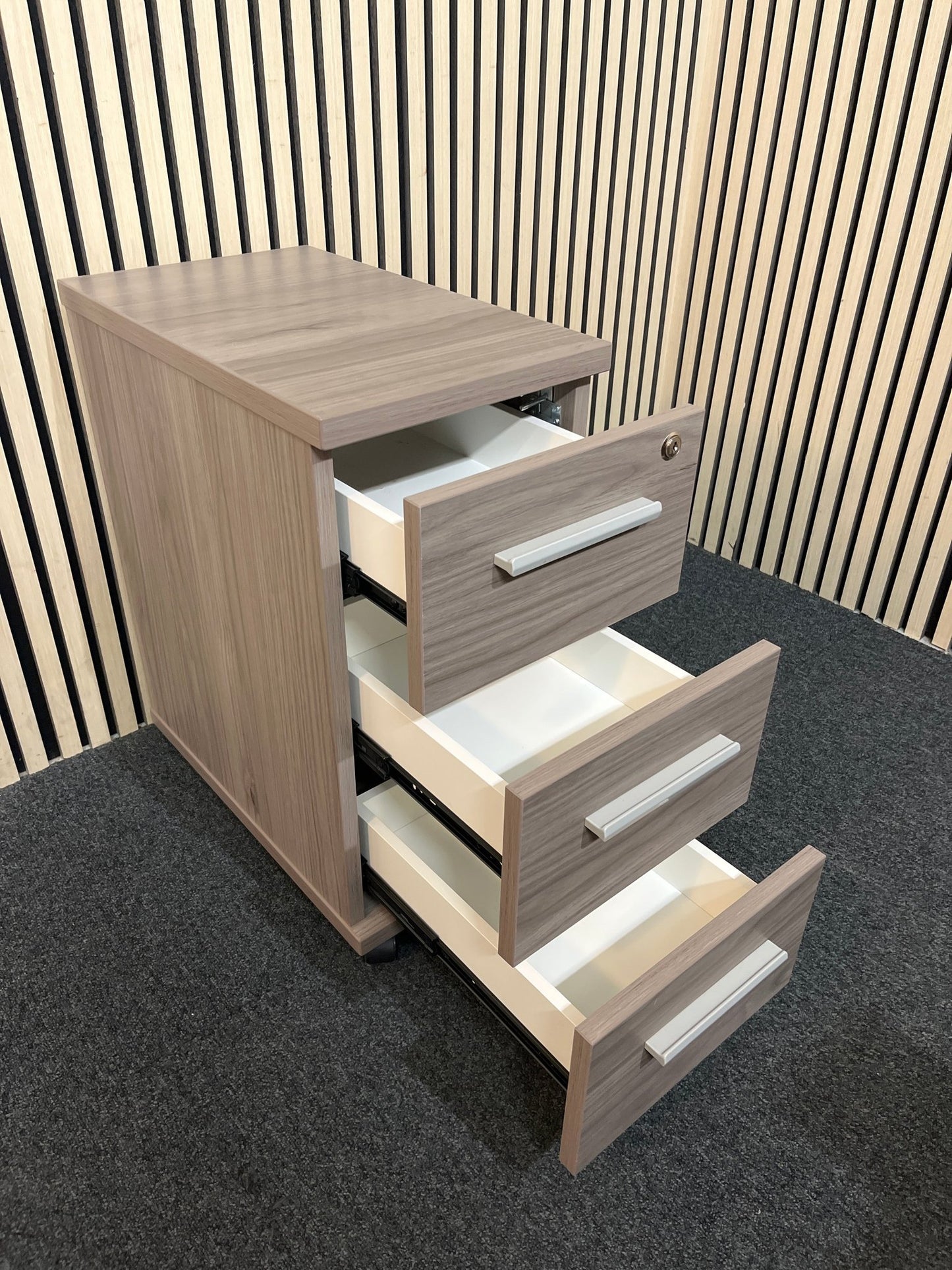 Mobile 3 drawer slim under desk pedestal on castors