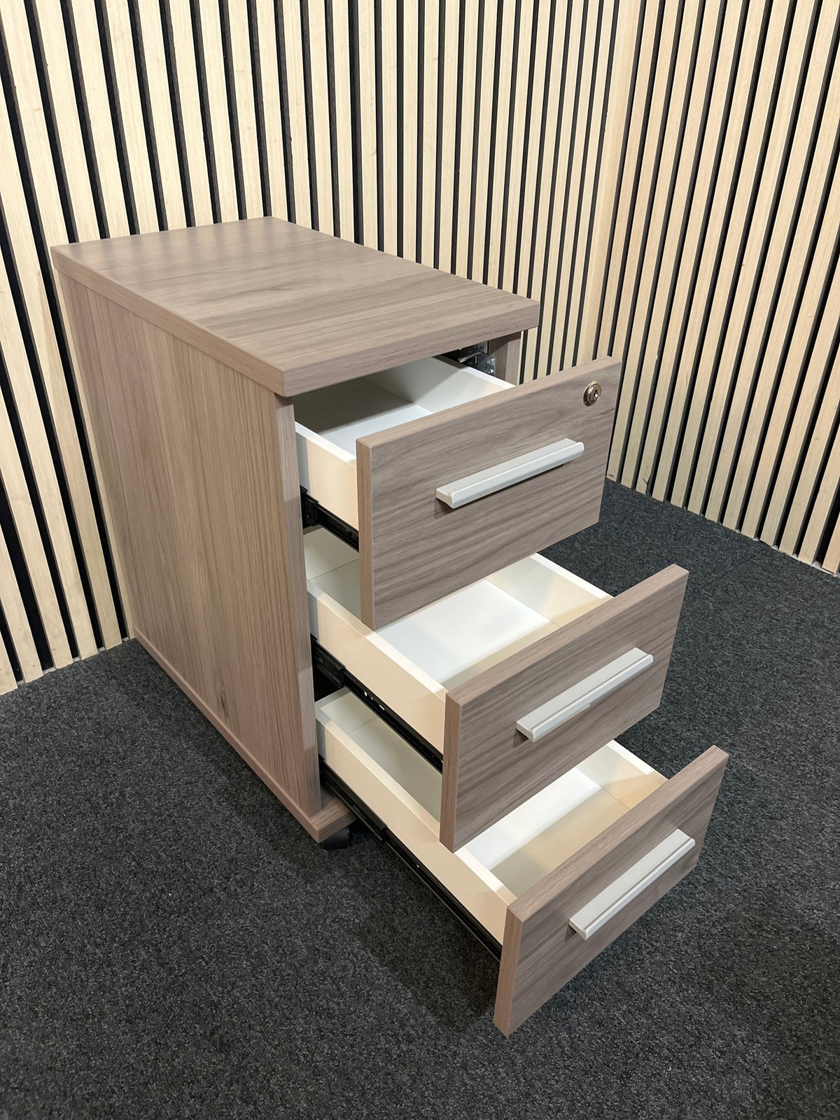 Mobile 3 drawer slim under desk pedestal on castors
