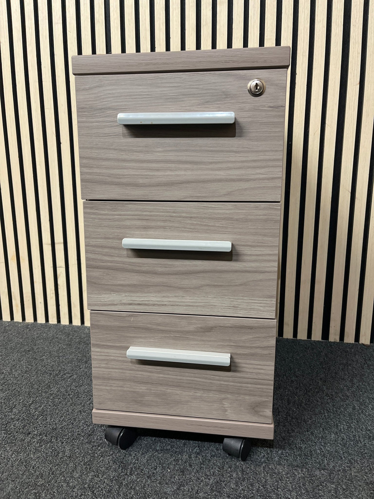 Mobile 3 drawer slim under desk pedestal on castors