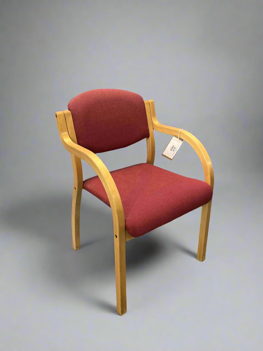 Red fabric stacking meeting chair with pine frame