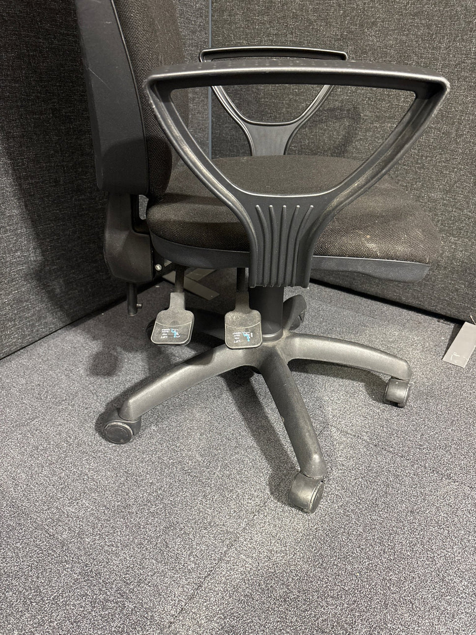 Second Hand black fabric swivel chair with fixed loop arms