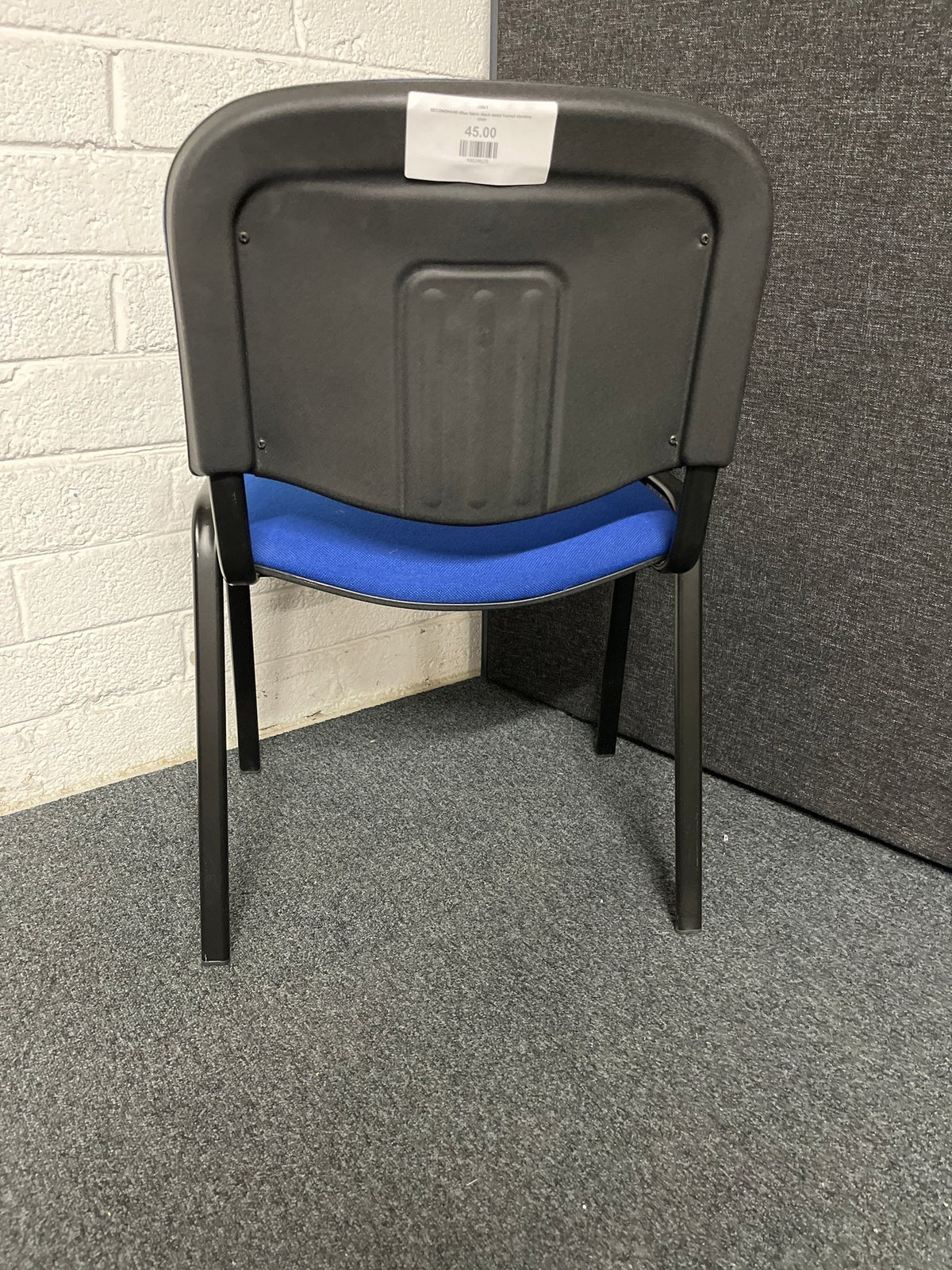 SECONDHAND Blue fabric black metal framed stacking chair