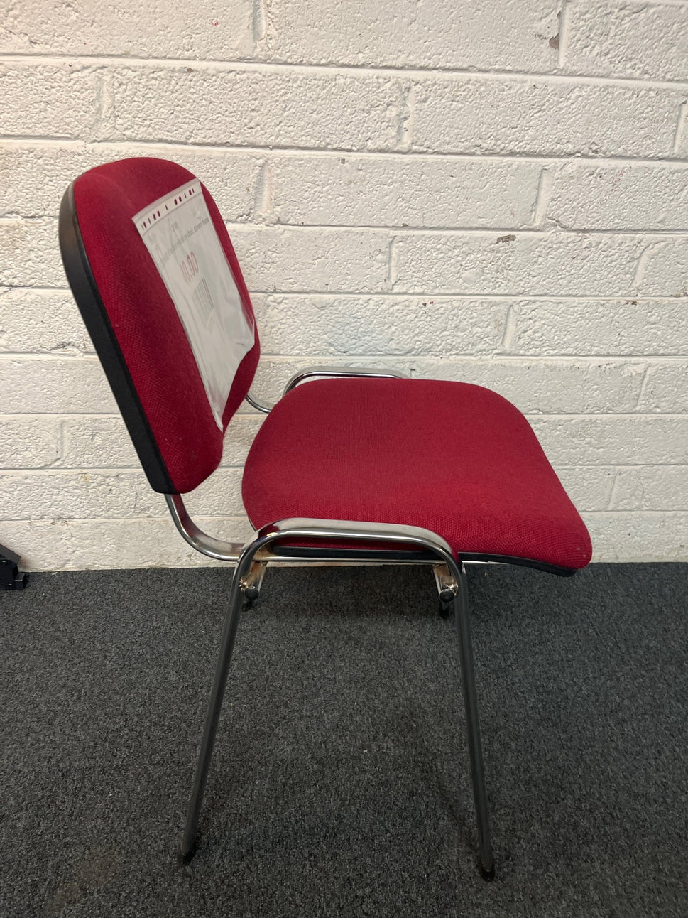 SECONDHAND Wine fabric stacking chair, chrome frame