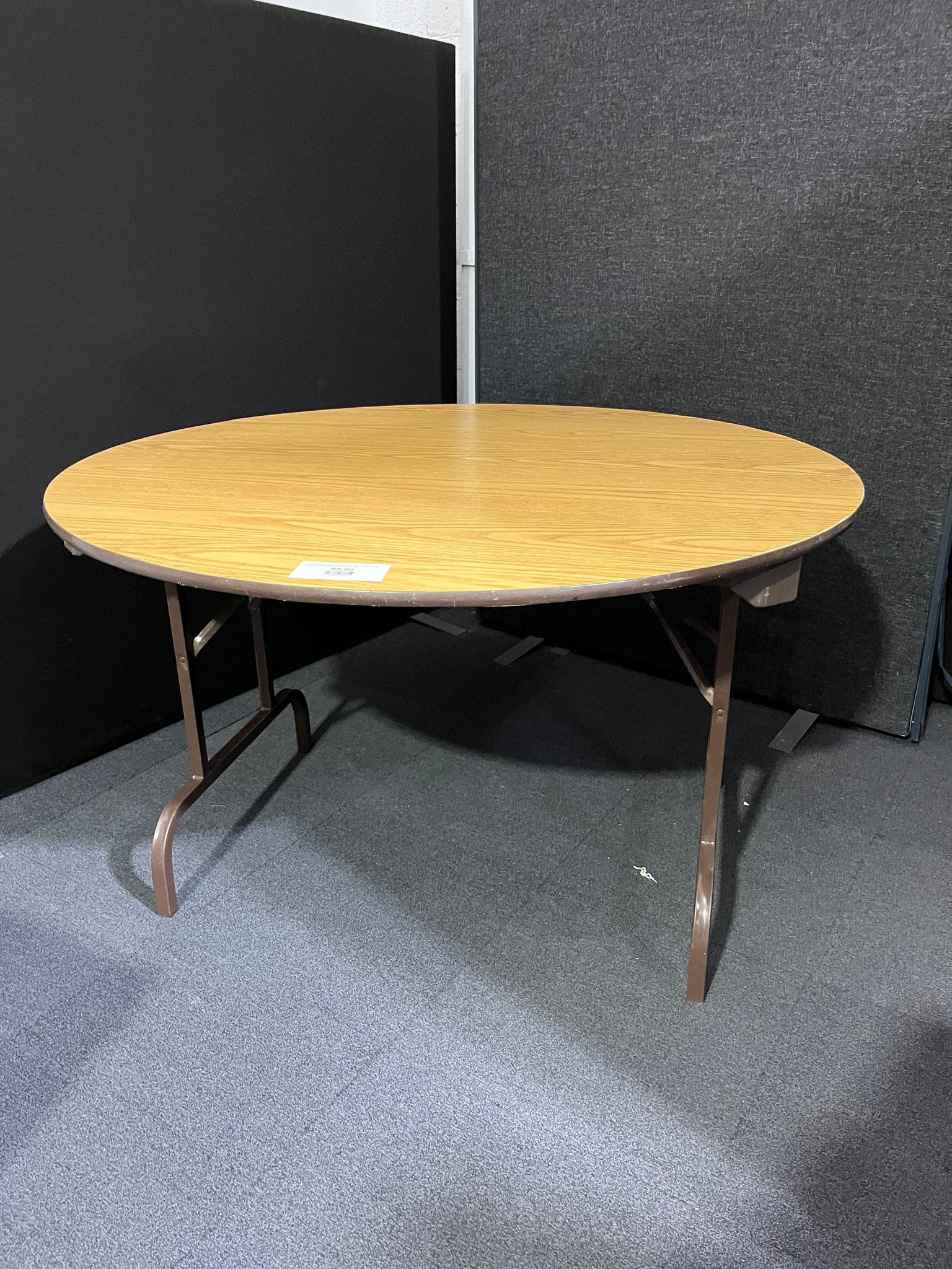 Circular folding table conference table, oak laminate, brown colour metal folding legs 4ft diameter  1425