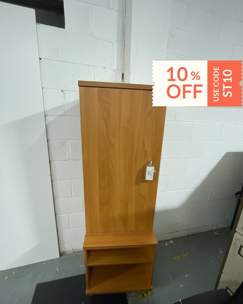 Tall cherry laminate combo unit, base open froted storage unit on castors with single door tall storage unit. 178Hx60Dx60W Qty of 3 no. in stock. Price invc VAT