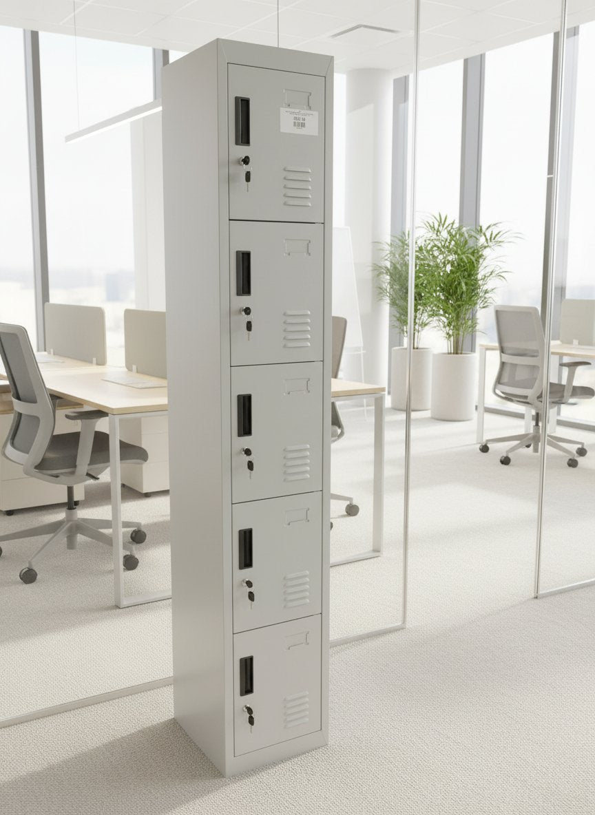 NEW 5 door personal locker, grey metal with keys 180Hx305Wx450D. PRICE INC VAT
