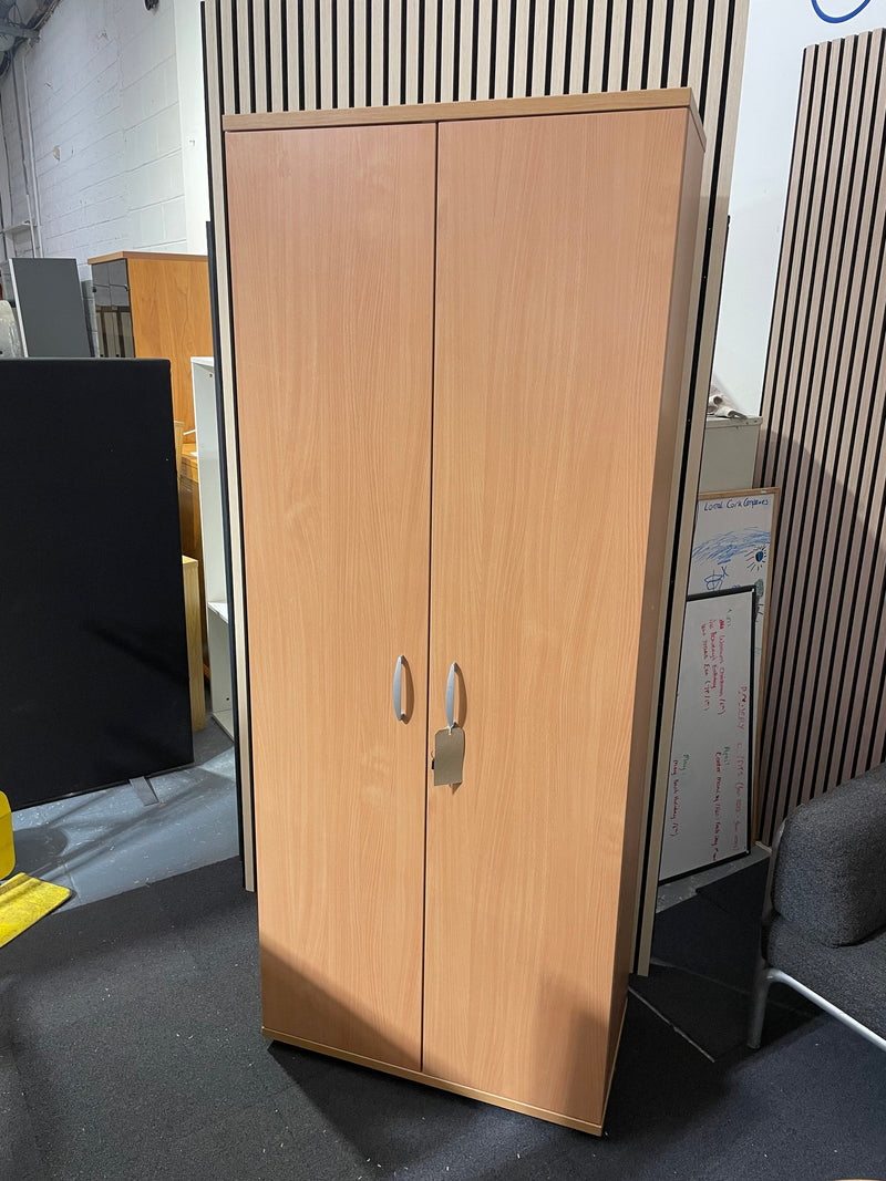 Tall 2 door  beech laminate storage with 4 shelves 2000H x 800W x 400D