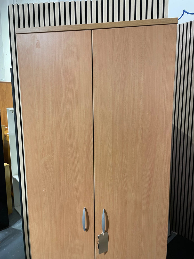 Tall 2 door  beech laminate storage with 4 shelves 2000H x 800W x 400D
