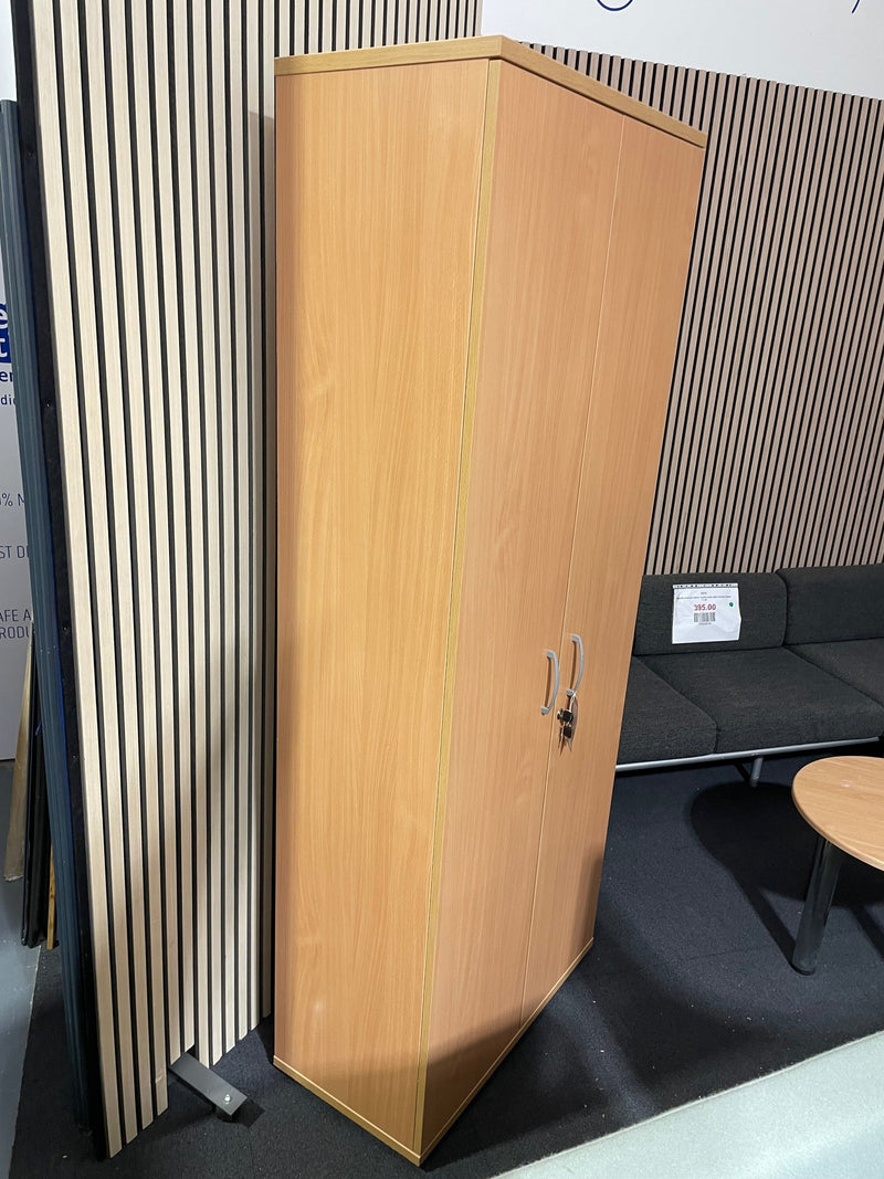 Tall 2 door  beech laminate storage with 4 shelves 2000H x 800W x 400D