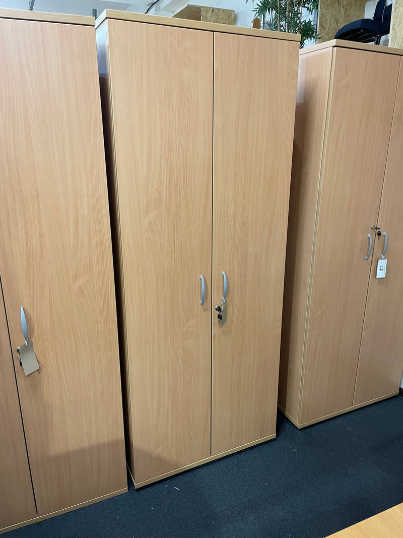 Tall 2 door  beech laminate storage with 4 shelves 2000H x 800W x 400D