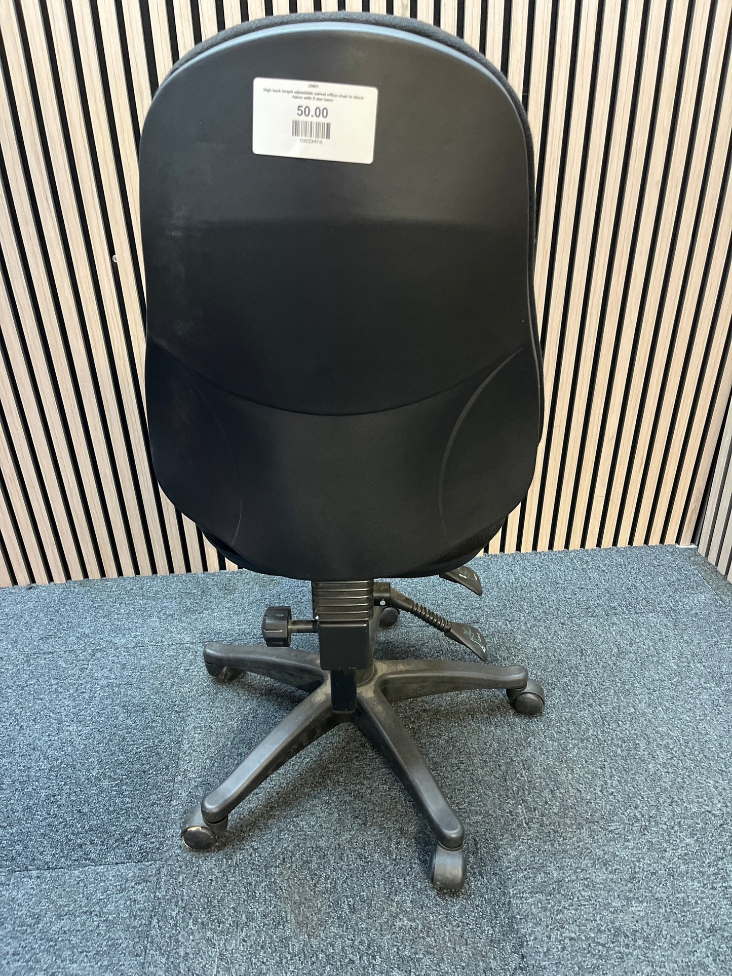 High back height adjustable swivel office chair in black fabric with 5 star base