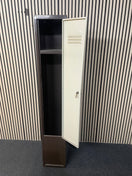 1 door coffee and cream metal personal locker (no lock or key) (H 183 x W 30 x D 46 cm)