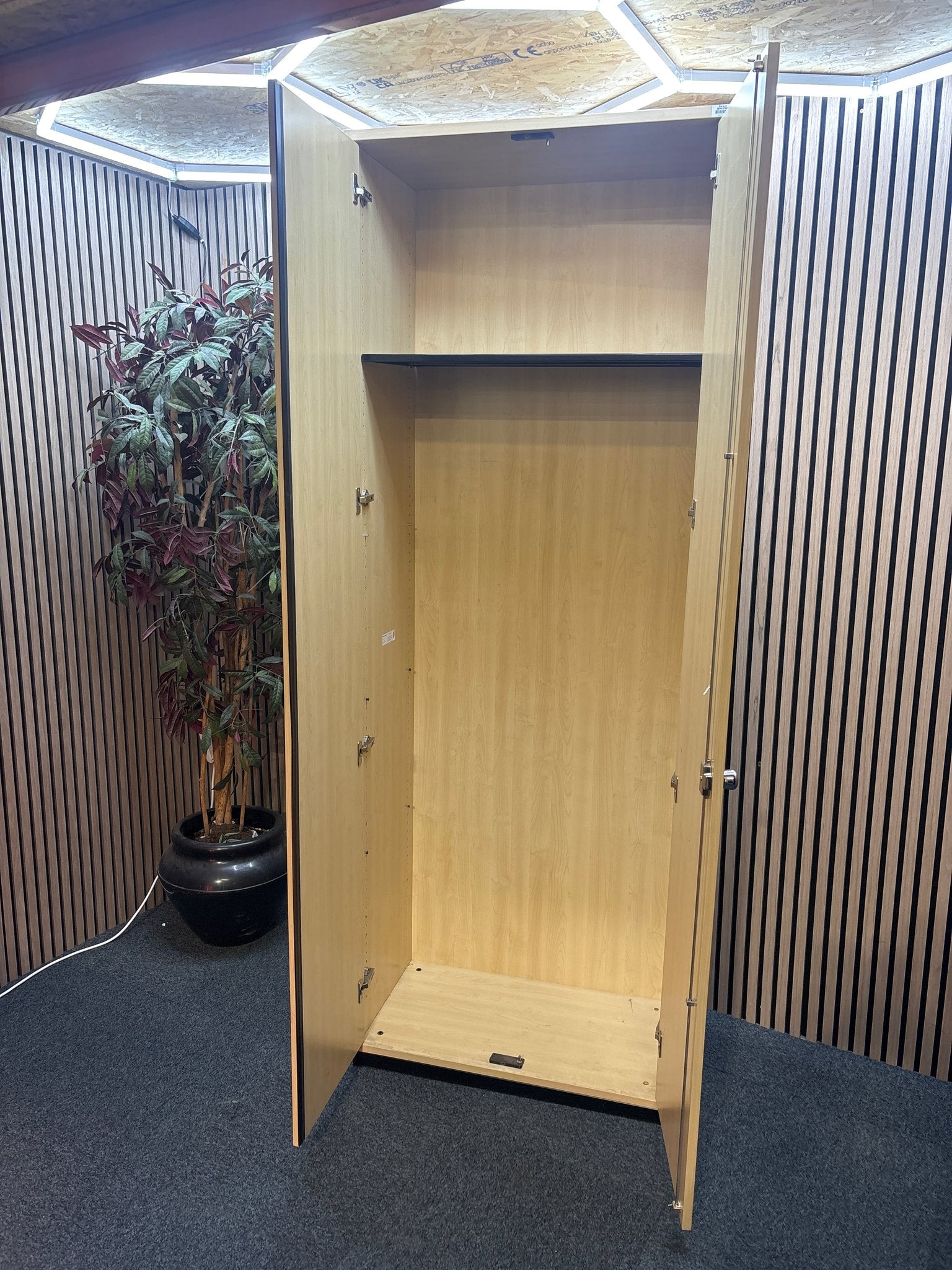 Tall beech two door unit storage unit (H 223 x W 77 x D 44 cm)
