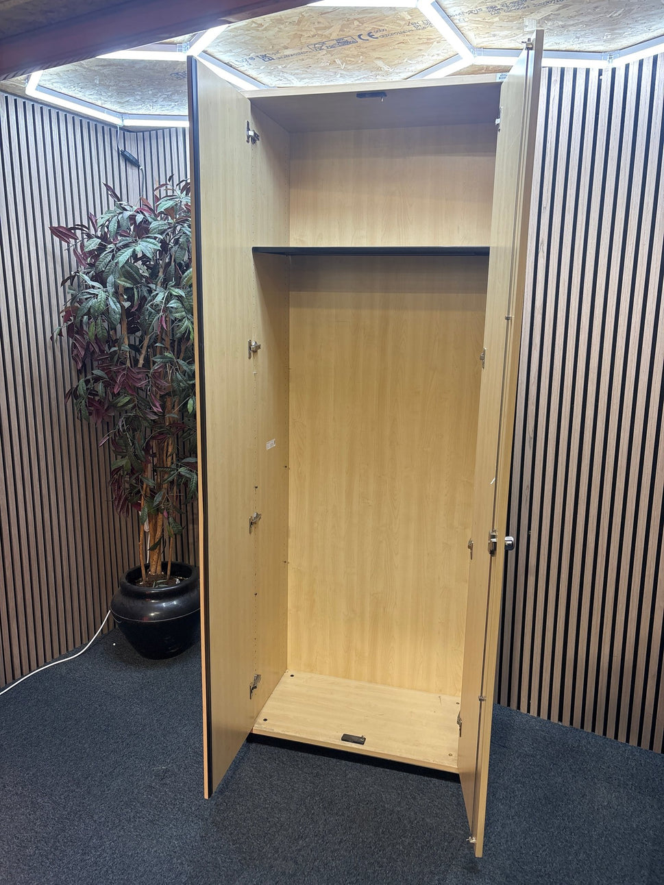 Tall beech two door unit storage unit (H 223 x W 77 x D 44 cm)