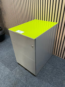 Grey metal mobile pedestal with lime green top