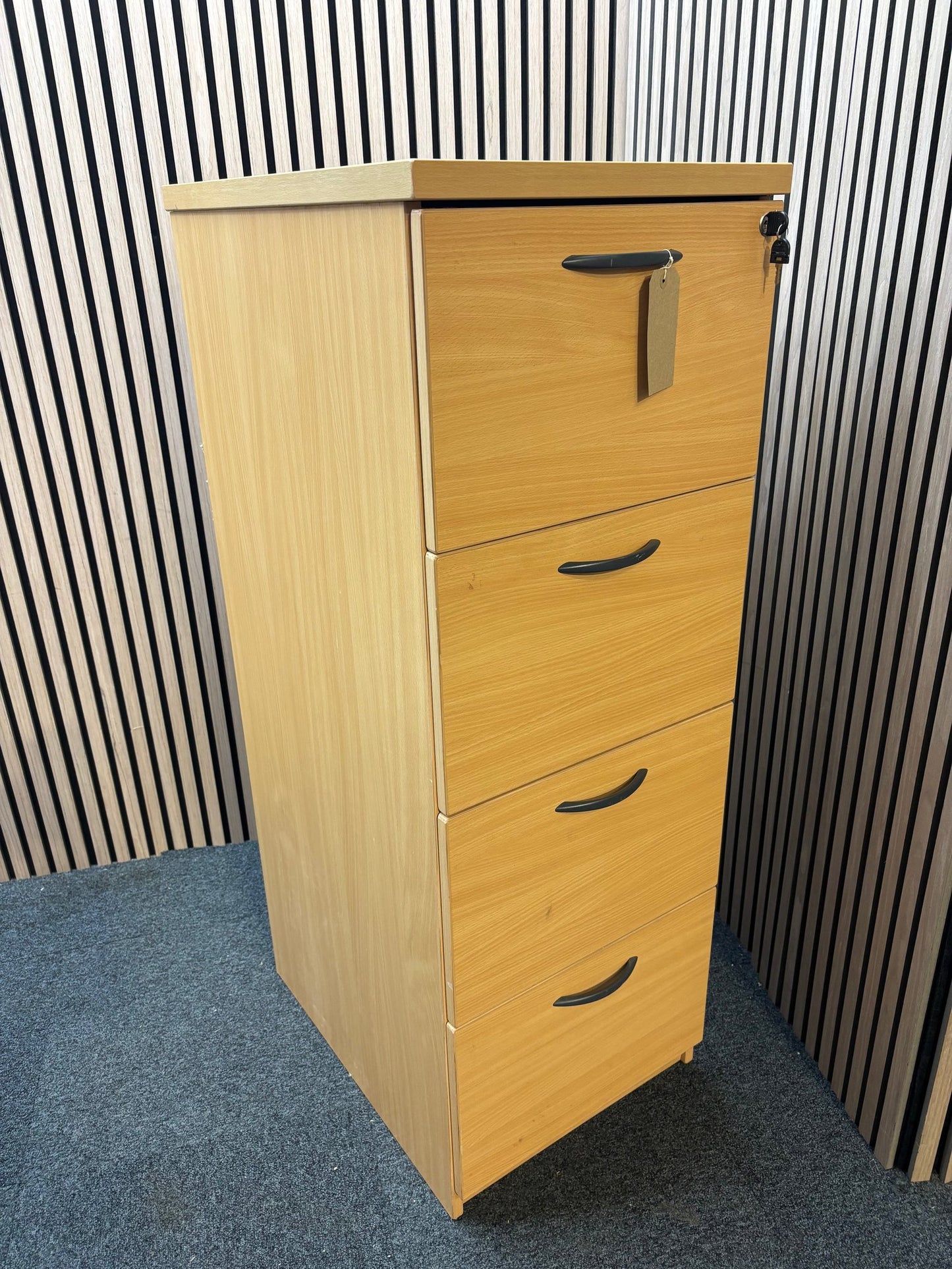 Beech 4 drawer tall wooden filing cabinet