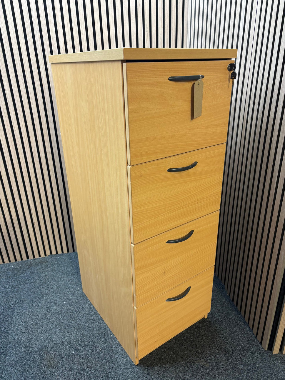 Beech 4 drawer tall wooden filing cabinet
