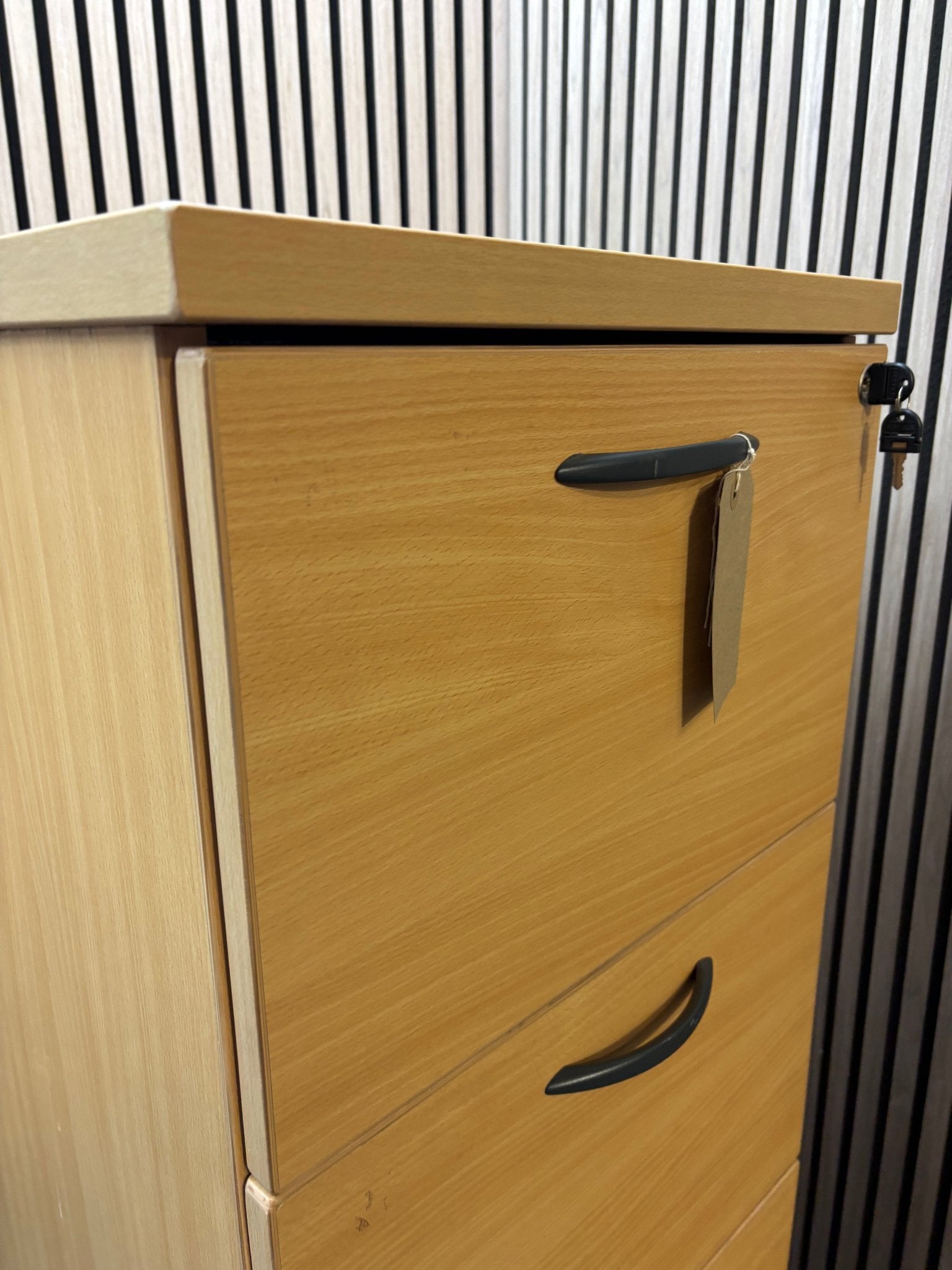 Beech 4 drawer tall wooden filing cabinet