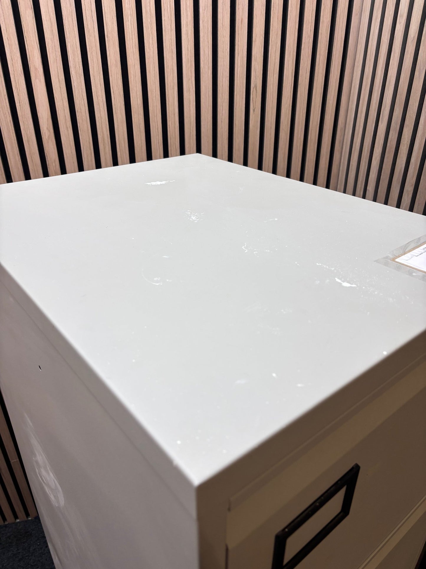 Grey metal 4 drawer filing cabinet with key