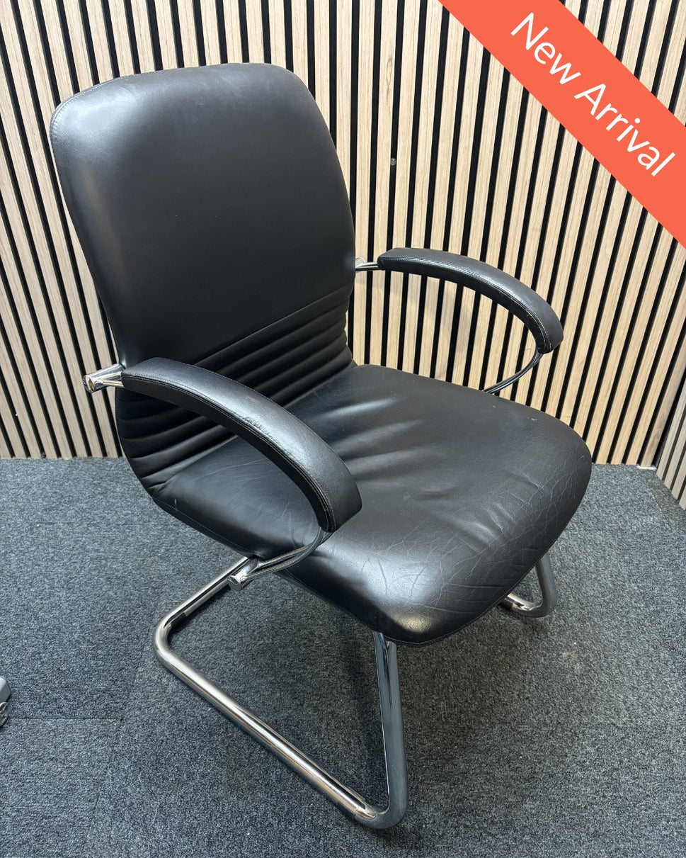 Black leatherette solid metal framed meeting chair with arms
