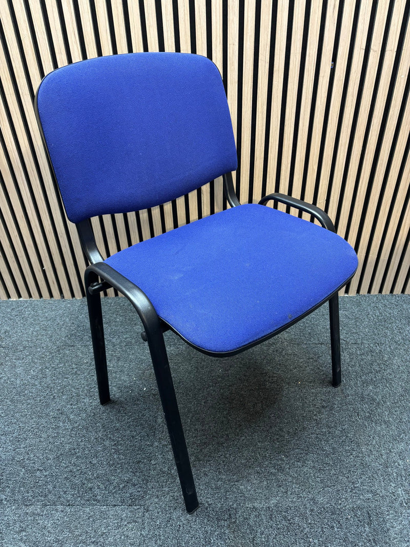 Dark blue fabric black framed stacking chair - image 1