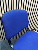 Dark blue fabric black framed stacking chair
