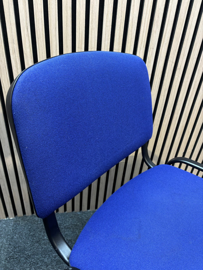 Dark blue fabric black framed stacking chair - image 2