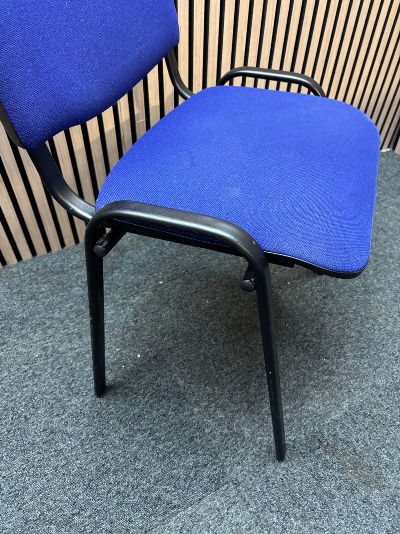 Dark blue fabric black framed stacking chair - image 3