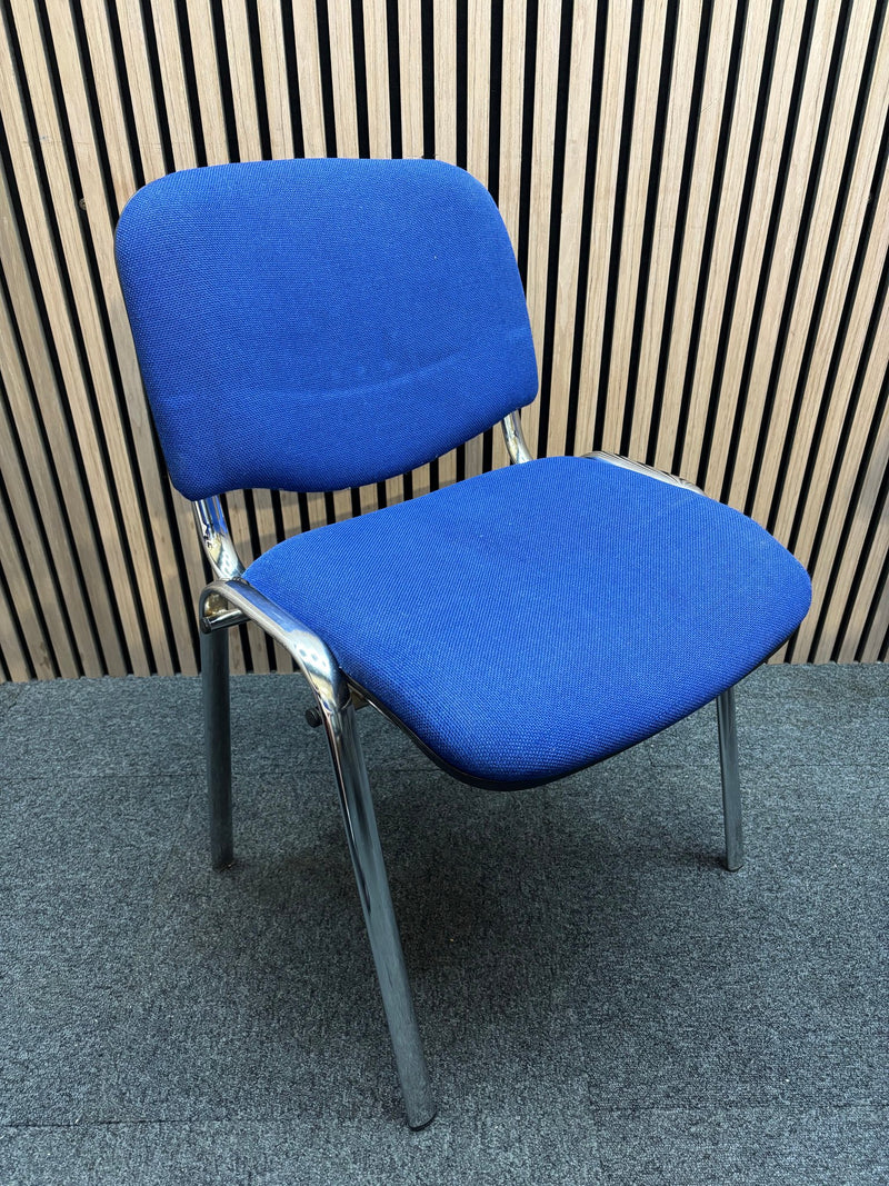 Dark blue fabric chrome framed stacking chair - image 1