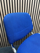 Dark blue fabric chrome framed stacking chair