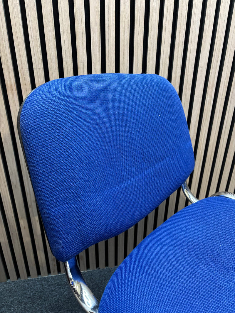 Dark blue fabric chrome framed stacking chair - image 2
